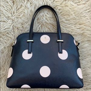 Navy Blue and Light Pink Polka Dot Satchel